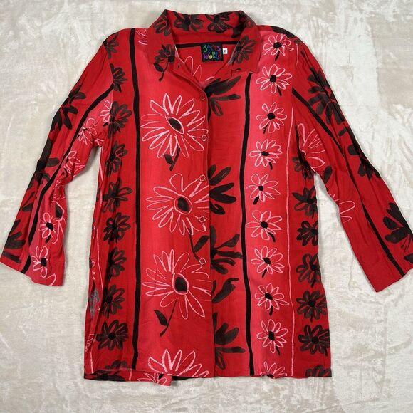 VTG Jams World Hawaiian Tropical Print 3/4 Sleeve Button Shirt Women’s Size M - Picture 1 of 6